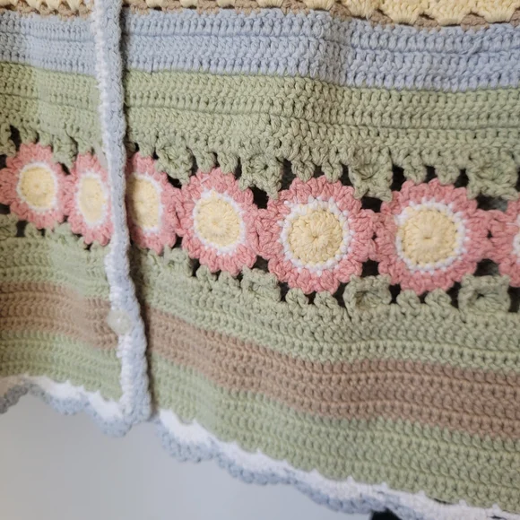 Vintage Crochet Cardigan Cottagecore Granny Chic Pastel 14P XXL - Picture 5 of 15